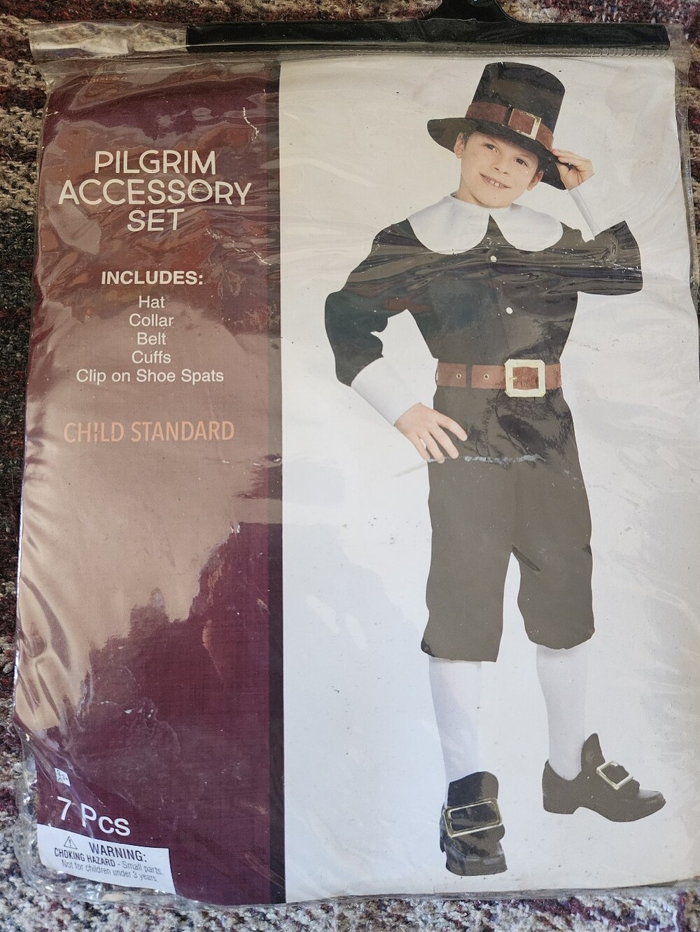 NWTS Amscan Kids Pilgrim Accessory Set - Black & White with Brown Belt 8-10